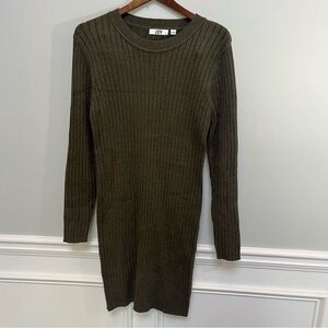 JDY Olive Long Sleeve Ribbed Knit Sweater Dress XL